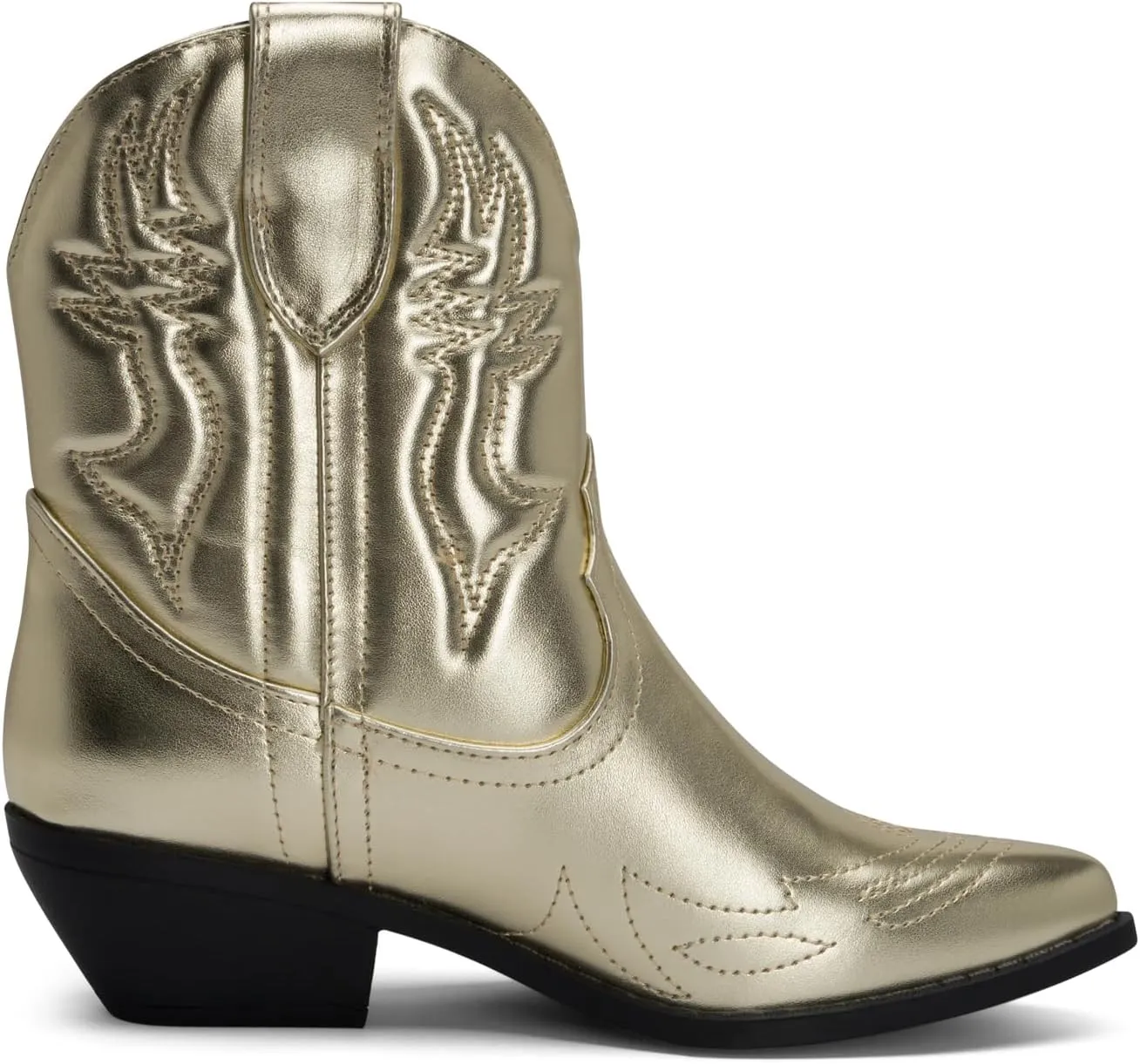 STYLISH S BUCK Women's Western Cowboy Ankle Boots – Pointed Toe, Low Stacked Heel, Slip-On, Stitched Design, Synthetic PU, Comfortable Cowgirl Booties for Western Fashion/Outdoor Wear