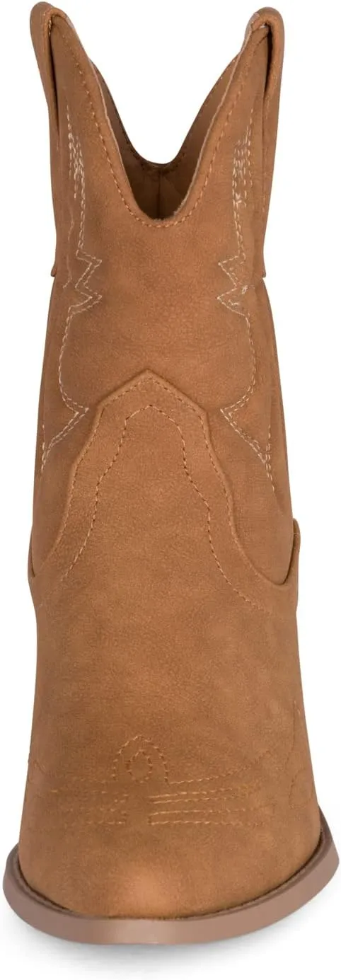 STYLISH S BUCK Women's Western Cowboy Ankle Boots – Pointed Toe, Low Stacked Heel, Slip-On, Stitched Design, Synthetic PU, Comfortable Cowgirl Booties for Western Fashion/Outdoor Wear