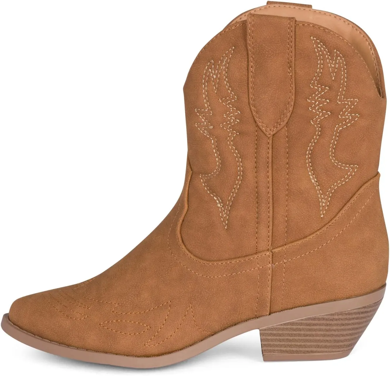 STYLISH S BUCK Women's Western Cowboy Ankle Boots – Pointed Toe, Low Stacked Heel, Slip-On, Stitched Design, Synthetic PU, Comfortable Cowgirl Booties for Western Fashion/Outdoor Wear