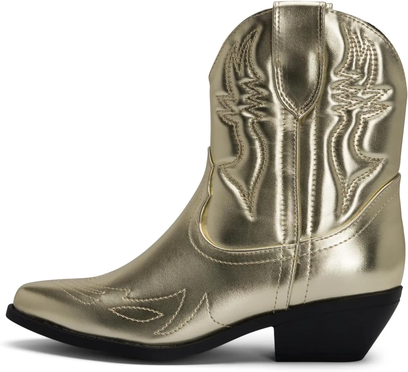 STYLISH S BUCK Women's Western Cowboy Ankle Boots – Pointed Toe, Low Stacked Heel, Slip-On, Stitched Design, Synthetic PU, Comfortable Cowgirl Booties for Western Fashion/Outdoor Wear