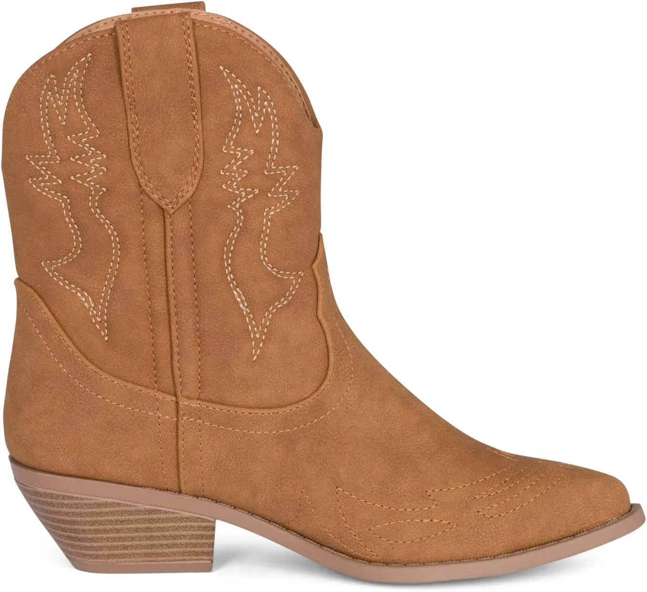STYLISH S BUCK Women's Western Cowboy Ankle Boots – Pointed Toe, Low Stacked Heel, Slip-On, Stitched Design, Synthetic PU, Comfortable Cowgirl Booties for Western Fashion/Outdoor Wear