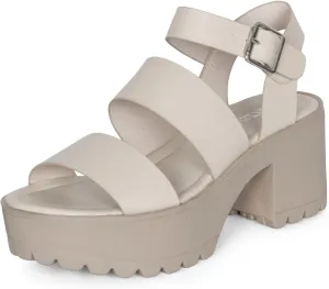 STYLISH S MARIA-S - Womens Open Toe Double Band Chunky Block Heel Lug Sole Platform Sandals With Adjustable Ankle Buckle