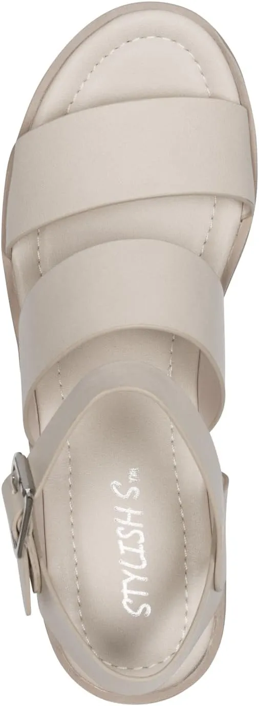 STYLISH S MARIA-S - Womens Open Toe Double Band Chunky Block Heel Lug Sole Platform Sandals With Adjustable Ankle Buckle