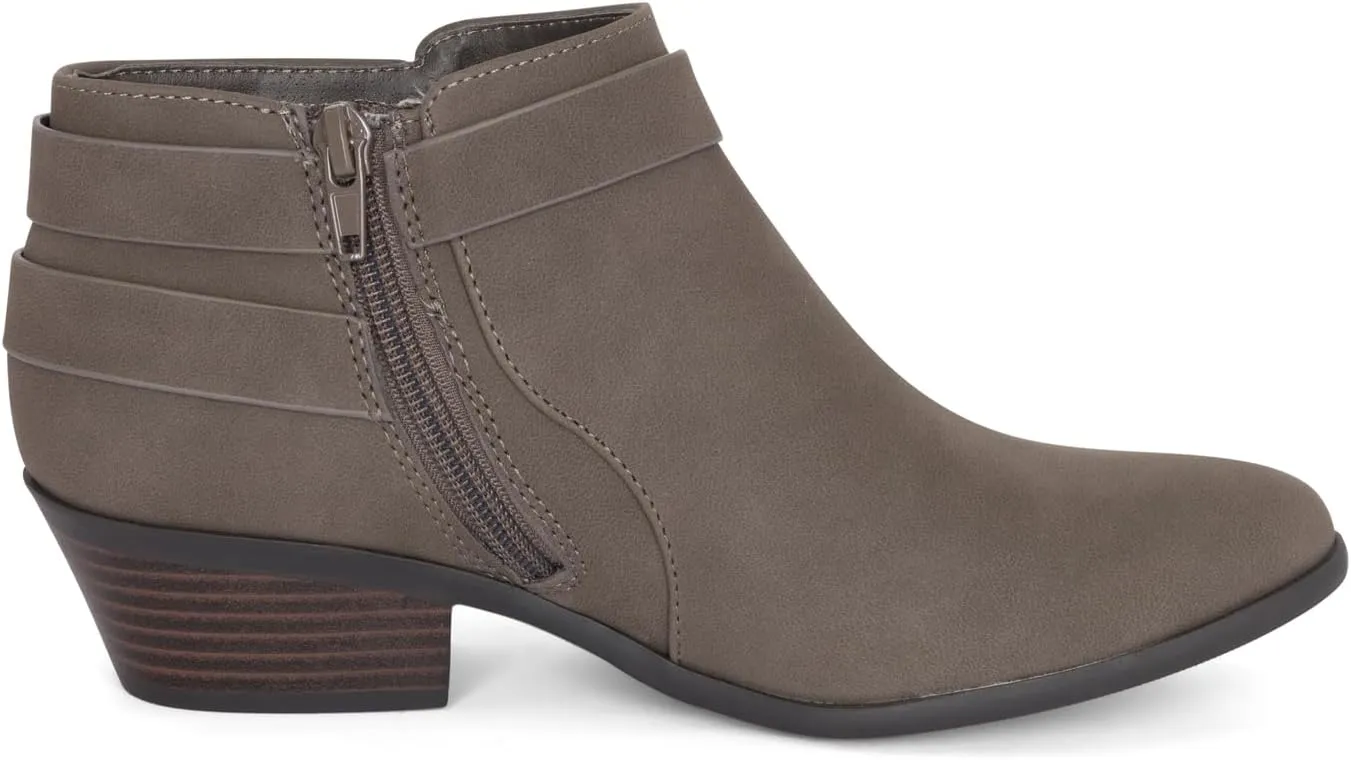 STYLISH S MIRAGE ~ Women's Pointed Toe Low Stacked Heel Side Zipper Ankle Booties
