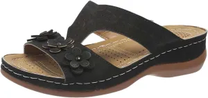 SuanlaTDS Orthopedic Wedge Sandals for Women Dressy Summer 2025, Arch Support Platform Hollow Out Flower Open Toe Slip-on Slides Slippers Low Heel Comfortable Casual Beach Slide Walking Shoes