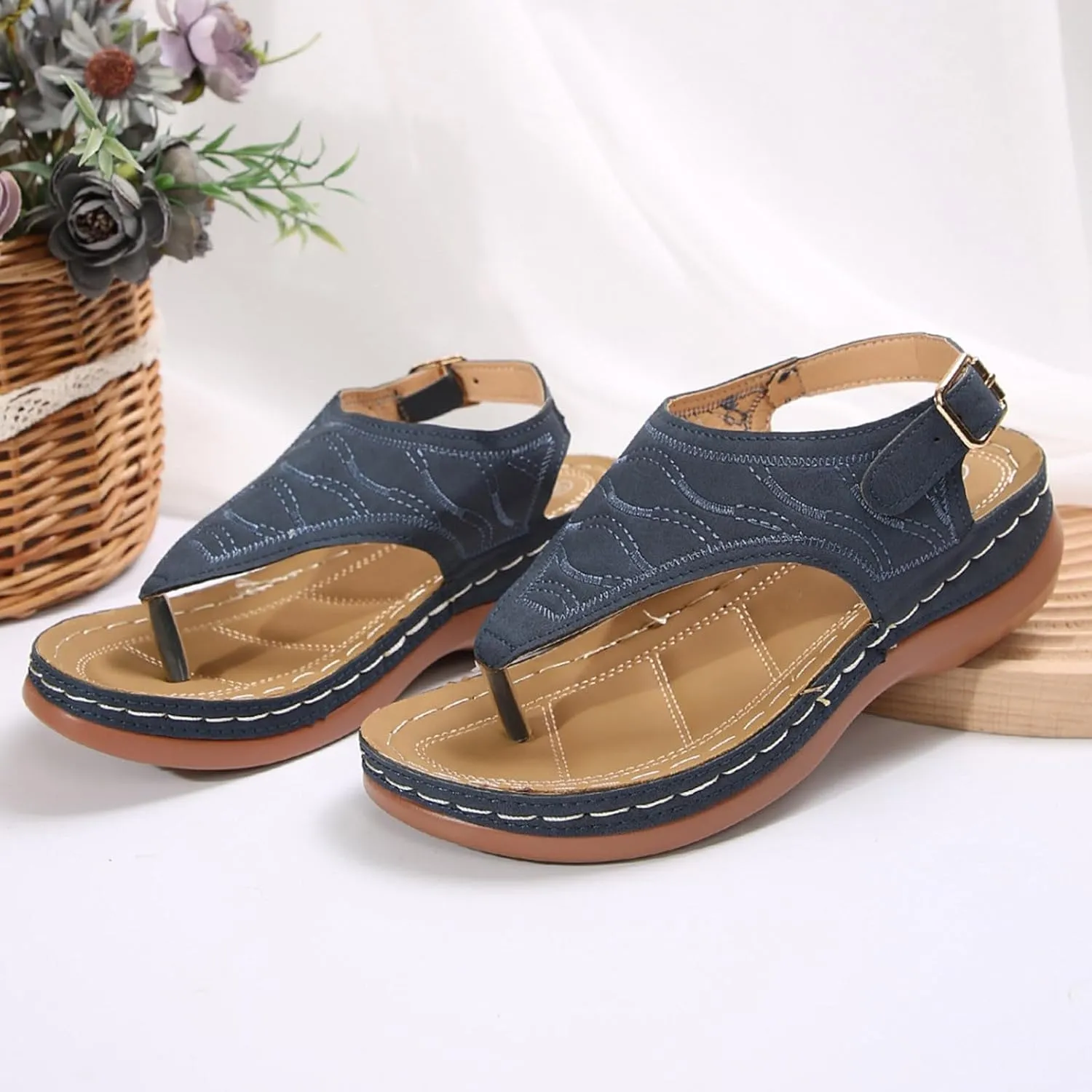 SuanlaTDS Platform Wedge for Women Comfortable Arch Support Flip Flops Dressy Summer Casual Thong Slippers Orthopedic Sandals Open Toe Slip On Wedges Outdoor Walking Sandals