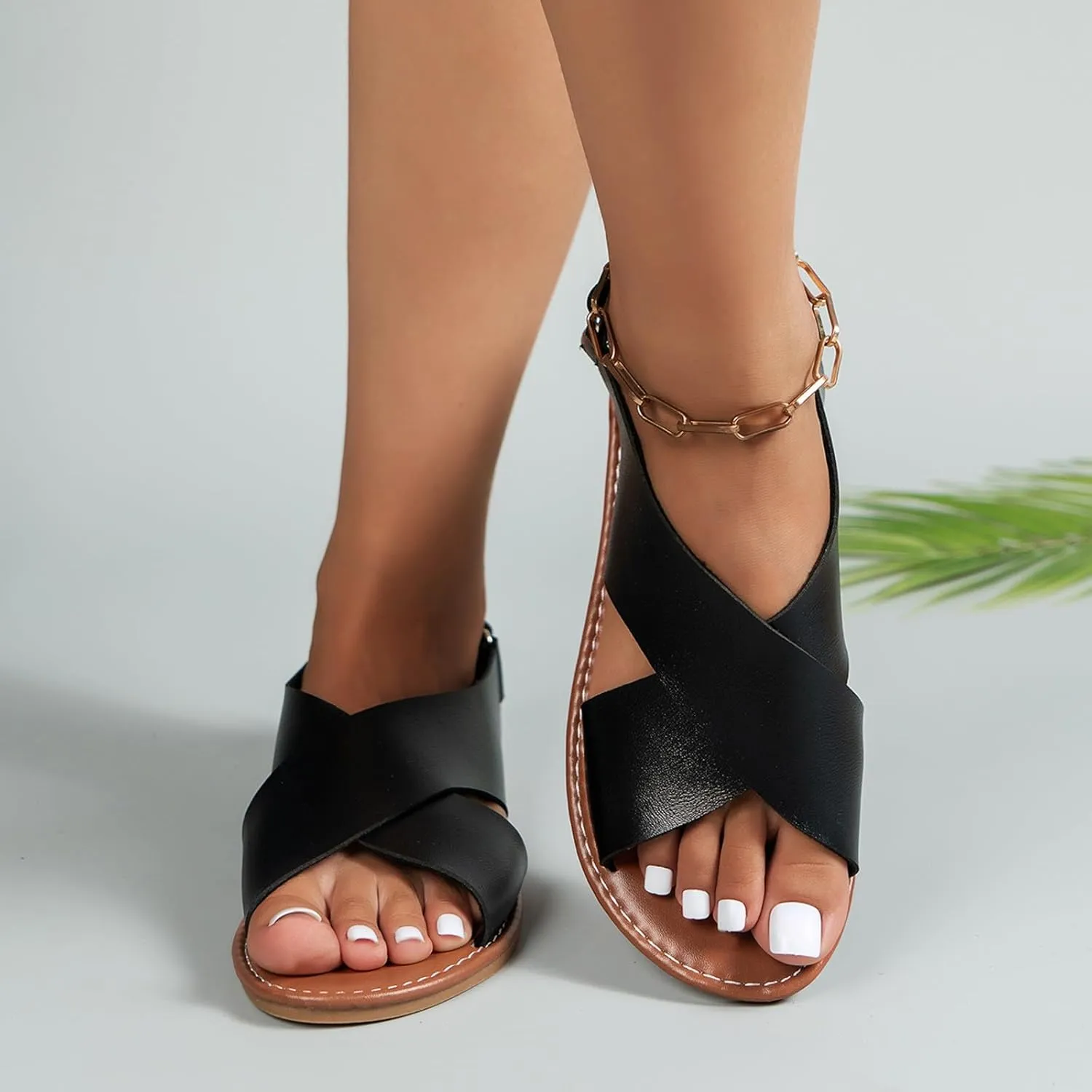 SuanlaTDS Summer Sandals for Women Flat Comfortable Dressy 2025 Crisscross Open Toe Low Heel Beach Walking Shoes Bohemian Outdoor Casual Party Adjustable Ankle Strap Slingback Flats Sandal