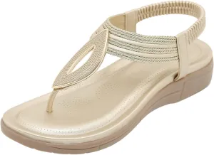 SuanlaTDS Wedge Sandals for Women Elastic Ankle Strap T-Strap Thong Flip Flops Low Heels Comfortable Casual Ladies Wide Width Open Toe Gladiator Sandals Platform Summer Walking Shoes