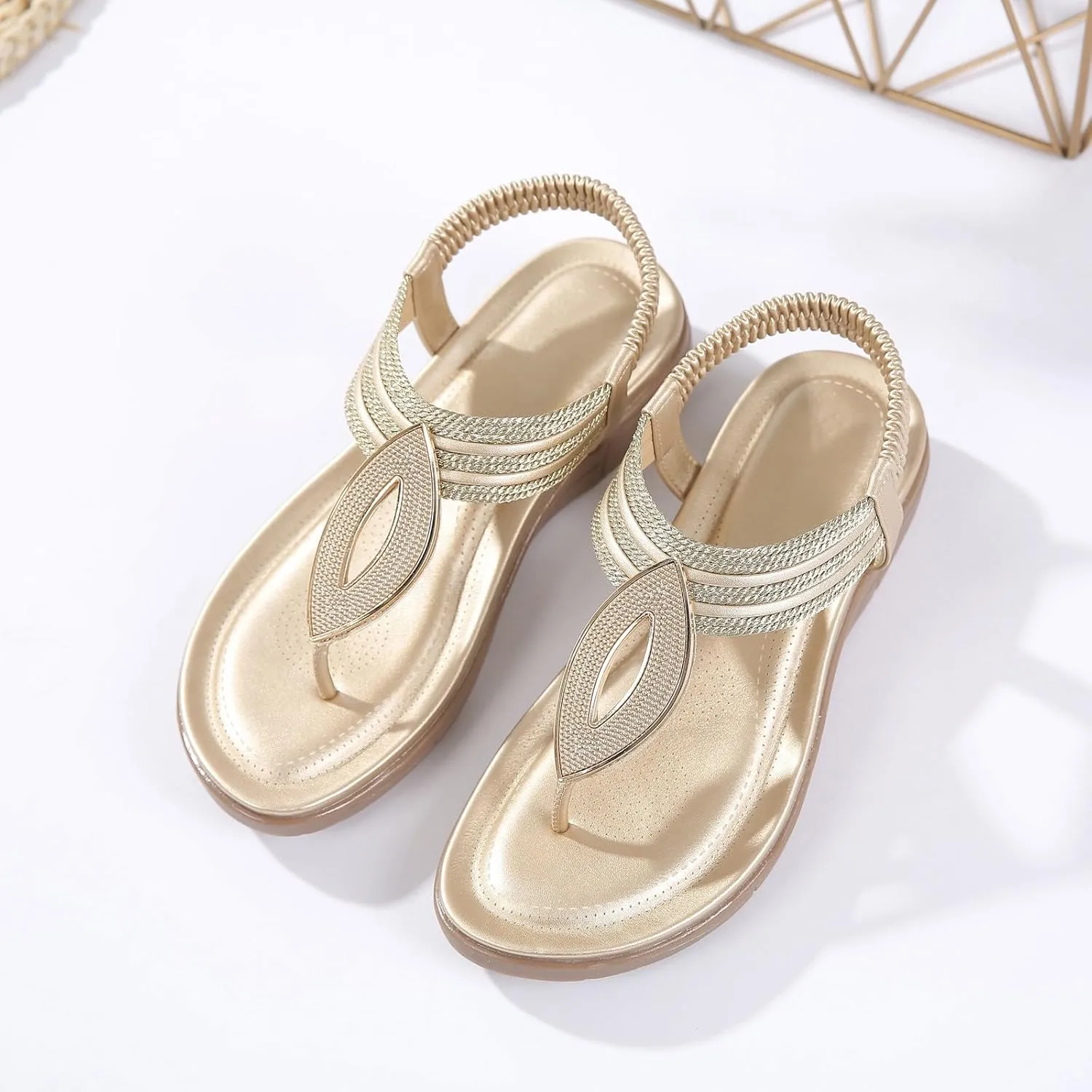 SuanlaTDS Wedge Sandals for Women Elastic Ankle Strap T-Strap Thong Flip Flops Low Heels Comfortable Casual Ladies Wide Width Open Toe Gladiator Sandals Platform Summer Walking Shoes