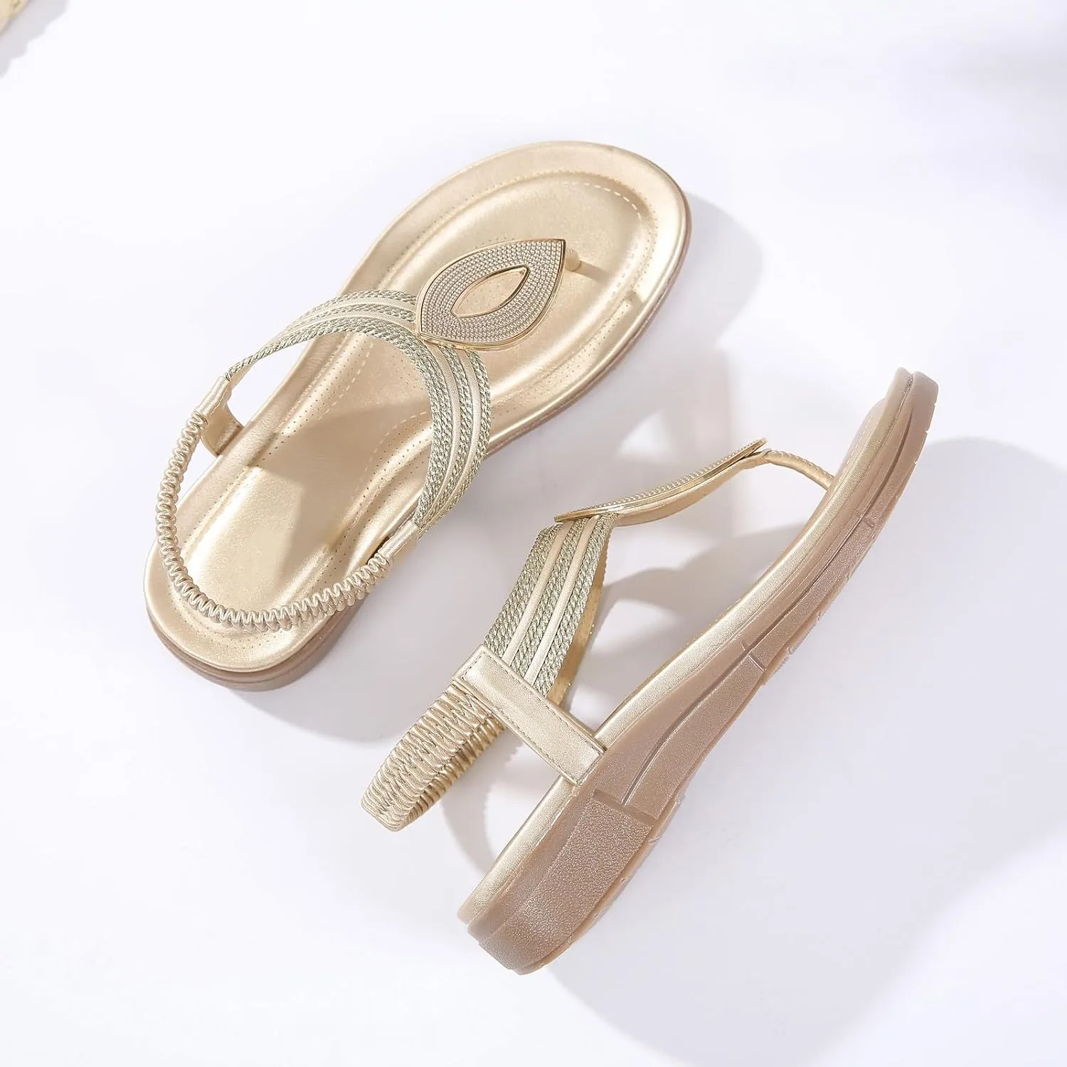 SuanlaTDS Wedge Sandals for Women Elastic Ankle Strap T-Strap Thong Flip Flops Low Heels Comfortable Casual Ladies Wide Width Open Toe Gladiator Sandals Platform Summer Walking Shoes