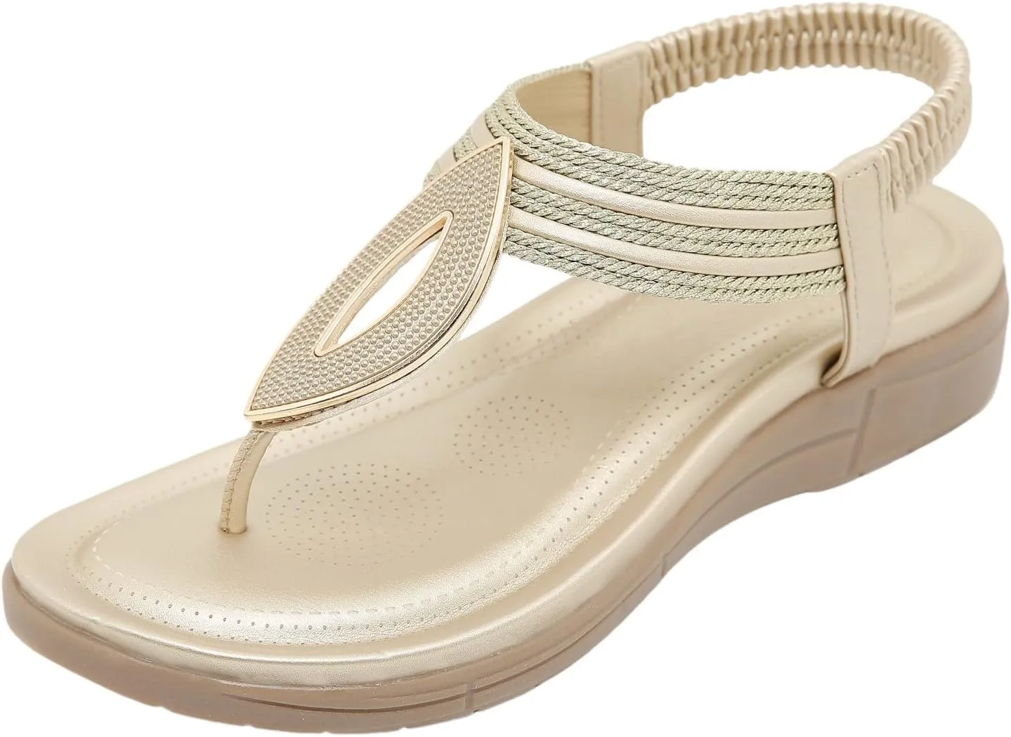 SuanlaTDS Wedge Sandals for Women Elastic Ankle Strap T-Strap Thong Flip Flops Low Heels Comfortable Casual Ladies Wide Width Open Toe Gladiator Sandals Platform Summer Walking Shoes