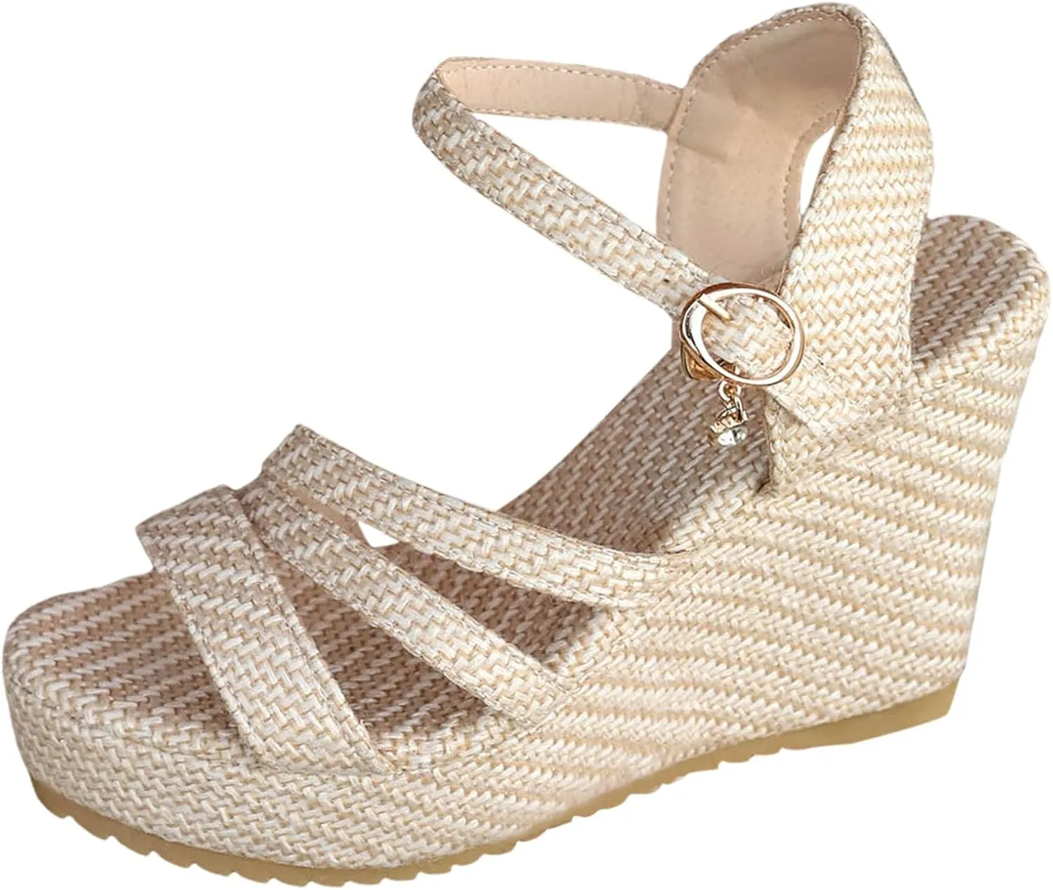 SuanlaTDS Womens Espadrilles Wedge Sandals Platform 2025 Dressy Open Toe Buckle Ankle Strap Summer Shoes Espadrille Chunky High Heels Elegant Slingback Wedges Sandal for Party Wedding