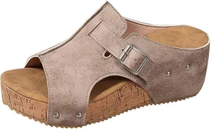 SuanlaTDS Women's Wedge Sandals Dressy Platform Open Toe Summer Slip-on Slides Slippers 2025 Casual Comfortable Retro Sexy High Heels Wedges Slide Sandal Mules for Work Party Wedding