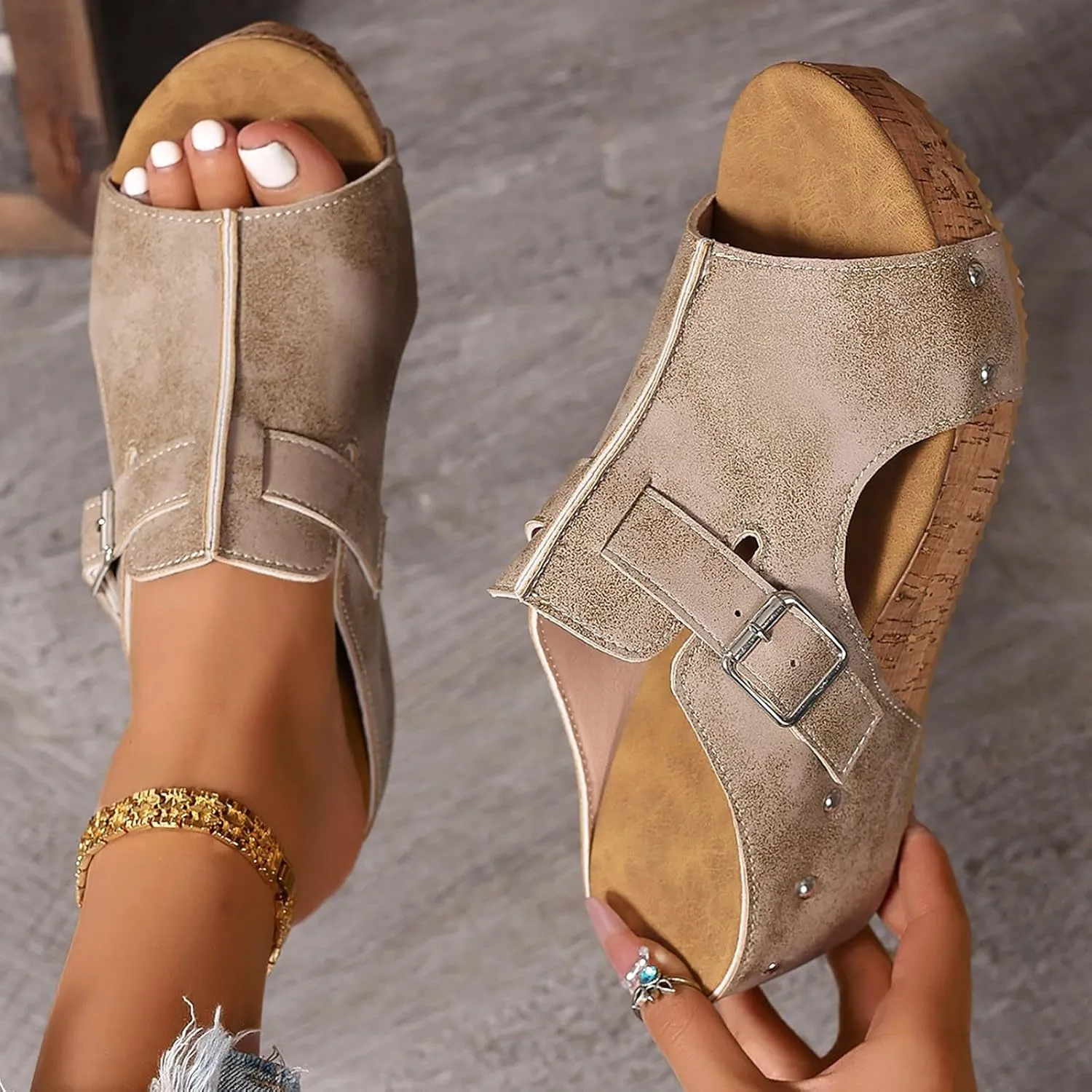 SuanlaTDS Women's Wedge Sandals Dressy Platform Open Toe Summer Slip-on Slides Slippers 2025 Casual Comfortable Retro Sexy High Heels Wedges Slide Sandal Mules for Work Party Wedding