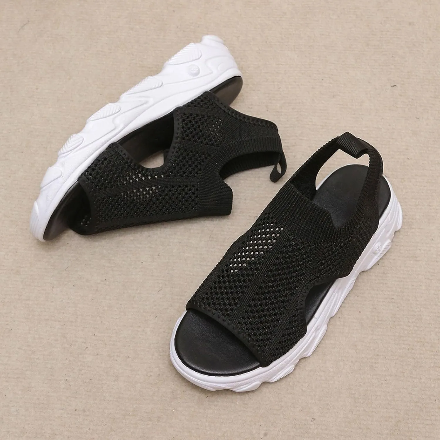 SuanlaTDS Womens Wedge Sandals Platform Walking Shoes Comfortable Open Toe Elastic Strap Slip On Mesh Thick Soled Orthopedic Sandals Low Wedges Heels Casual Summer Beach Sandals