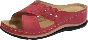 SuanlaTDS Womens Wedge Sandals with Arch Support Dressy Summer Slip On Platform Orthopedic Slides Sandals Comfortable Casual Soft Sole Open Toe Low Heels Walking Sandals Slippers