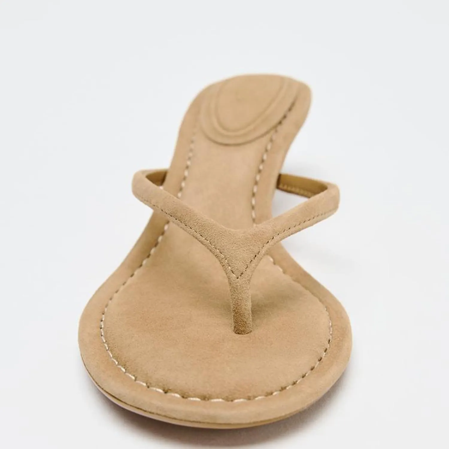 Suede Flip Flops for Women Open Round Toe Thong Heeled Sandals Low Kitten Heels Comfortable Summer Slip On Slides Shoes