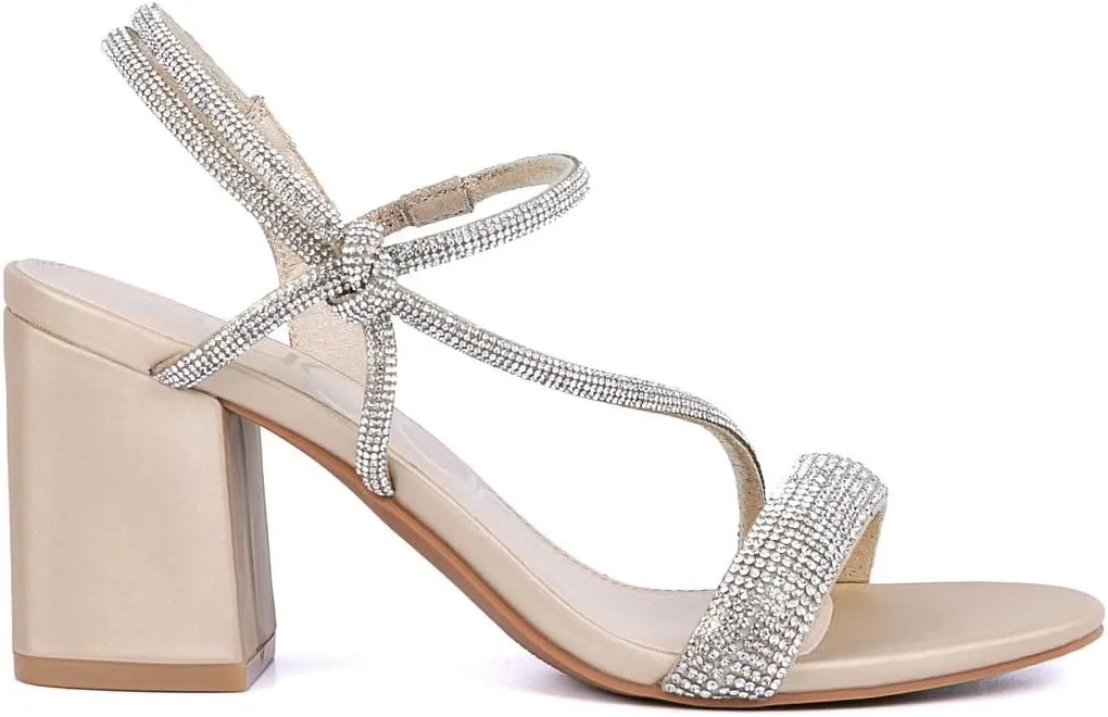 Sugar Women's Strappy Dress Sandals – Slip-On Block Heel Heels for Women, Open Toe Evening Party Shoes with Sparkly or Smooth Finish
