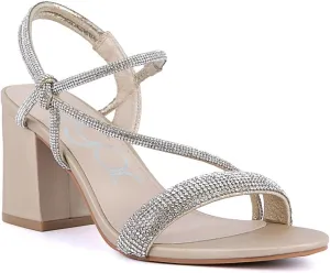 Sugar Women's Strappy Dress Sandals – Slip-On Block Heel Heels for Women, Open Toe Evening Party Shoes with Sparkly or Smooth Finish