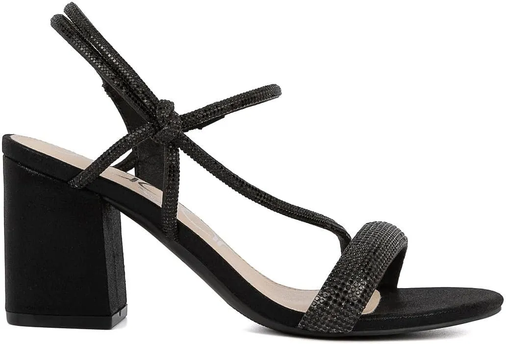 Sugar Women's Strappy Dress Sandals – Slip-On Block Heel Heels for Women, Open Toe Evening Party Shoes with Sparkly or Smooth Finish
