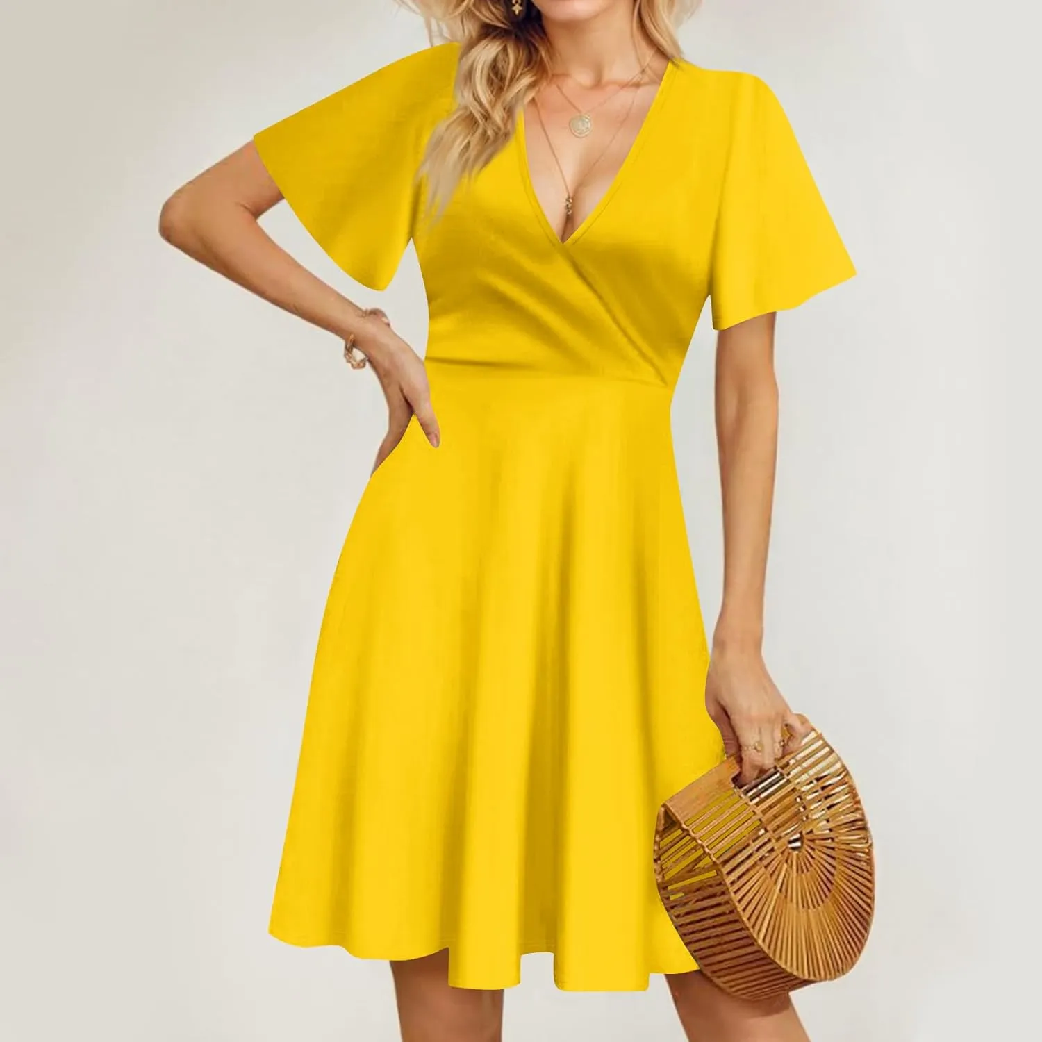 Summer Dresses for Women 2025 Elegant Classy Fit and Flare Empire Waist Dress V Neck Boho Flowy Midi Dress