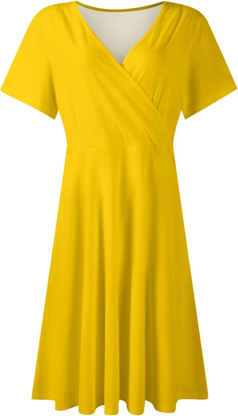 Summer Dresses for Women 2025 Elegant Classy Fit and Flare Empire Waist Dress V Neck Boho Flowy Midi Dress