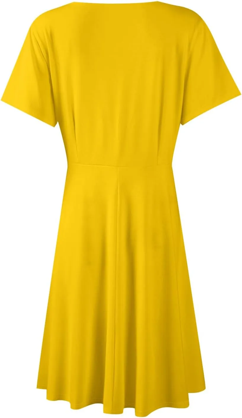 Summer Dresses for Women 2025 Elegant Classy Fit and Flare Empire Waist Dress V Neck Boho Flowy Midi Dress