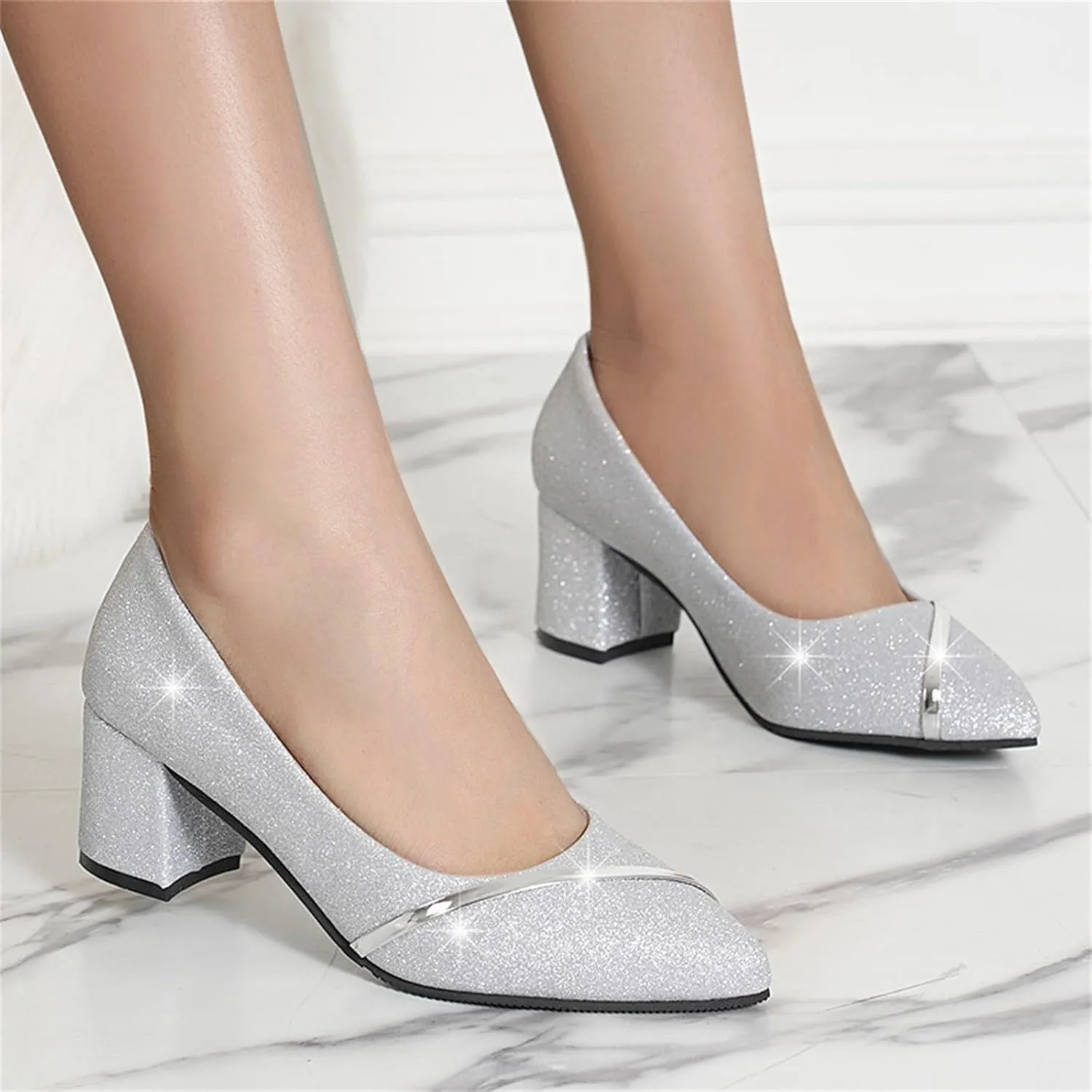 Summer Mouth Frosted Fashion Pointed Thick Women's High Heels Casual Women's Toe Shallow Heel Shoes for Women Sandals