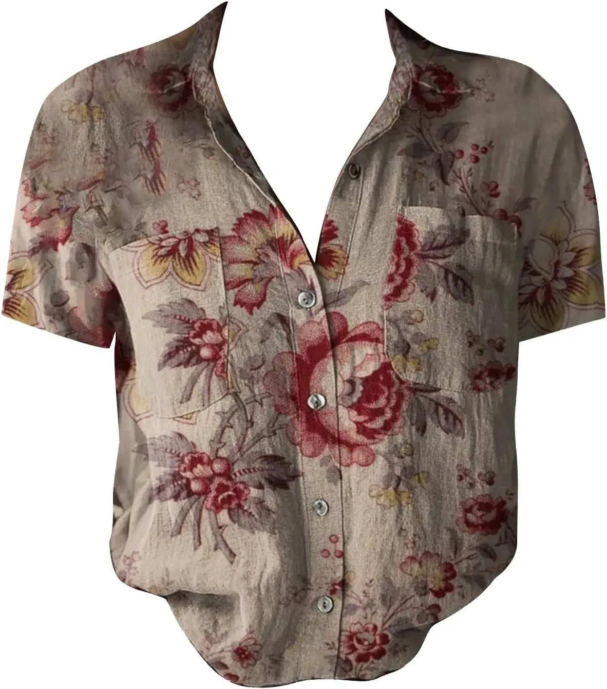 Summer Tops for Women 2025 Trendy Boho Floral Print Shirt Short Sleeve Button up Peasant Blouses Casual Loose Outfits
