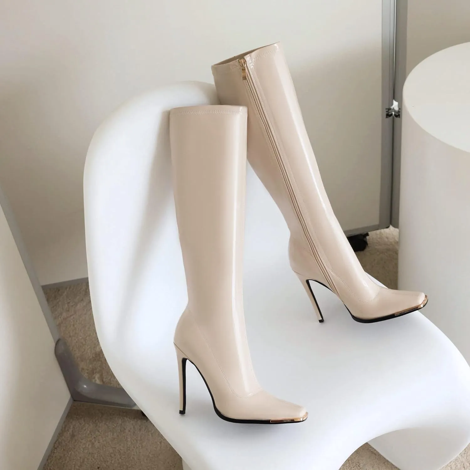 sun gurg Women's Knee High Boots Stiletto High Heels Sexy Zipper Knee Boots