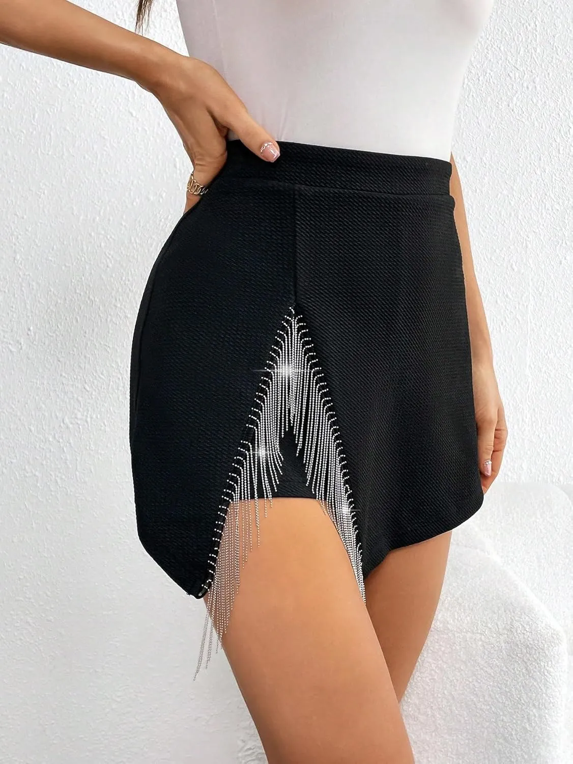 SweatyRocks Women's High Waisted Asymmetrical Wrap Hem Glitter Skorts Skirt with Shorts