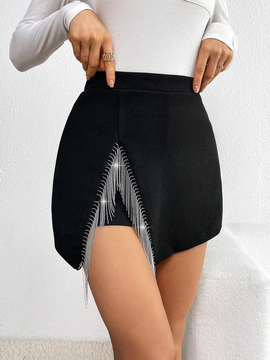 SweatyRocks Women's High Waisted Asymmetrical Wrap Hem Glitter Skorts Skirt with Shorts