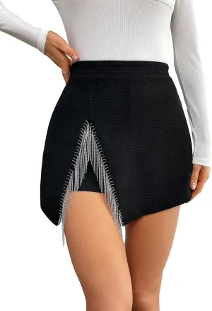 SweatyRocks Women's High Waisted Asymmetrical Wrap Hem Glitter Skorts Skirt with Shorts