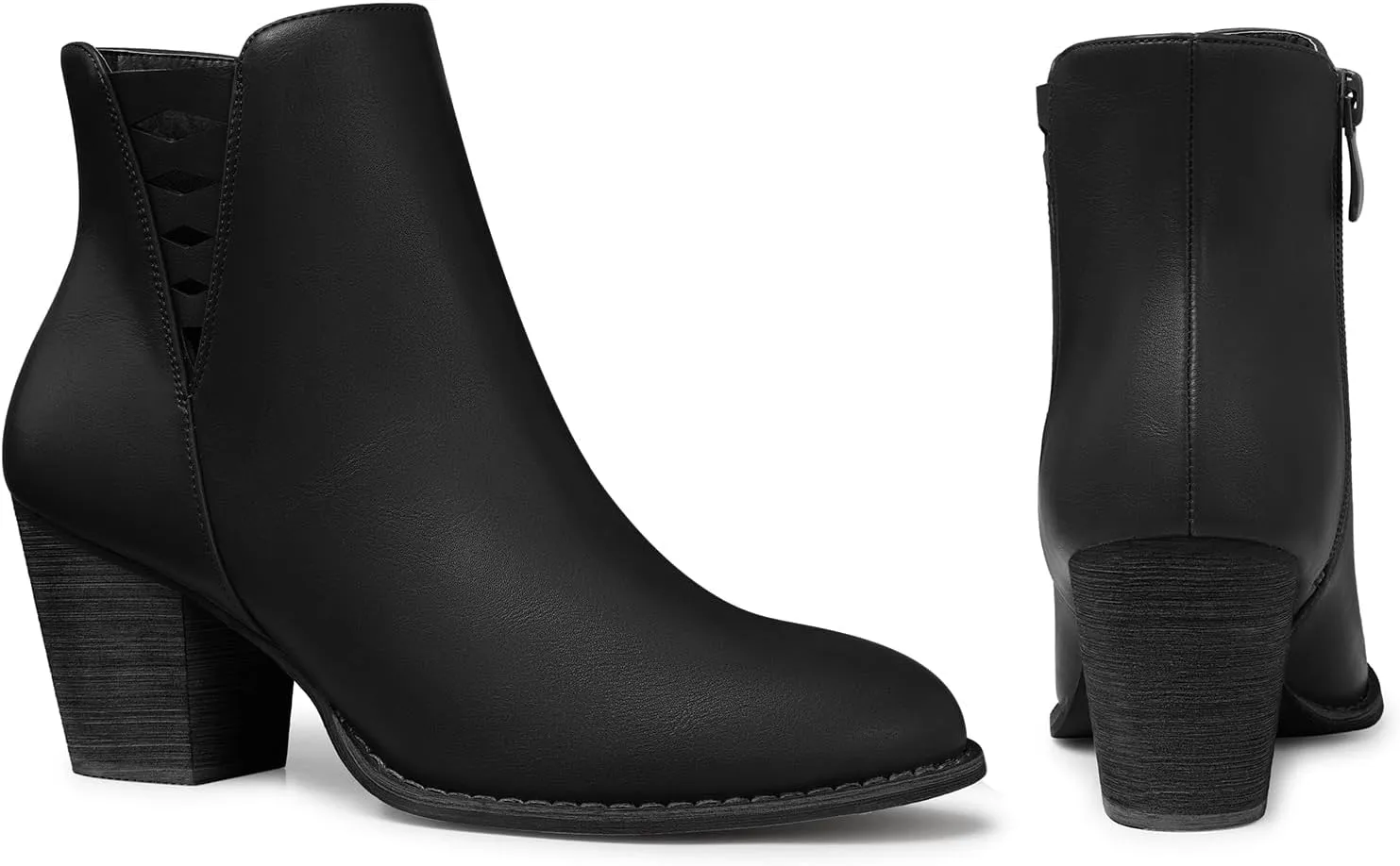 TEMOFON Ankle Boots for Women Booties: Suede Short Boot with Chunky Low Heel, Almond Toe Comfortable Dressy Shoes Side Zipper 2024 Trendy Fall
