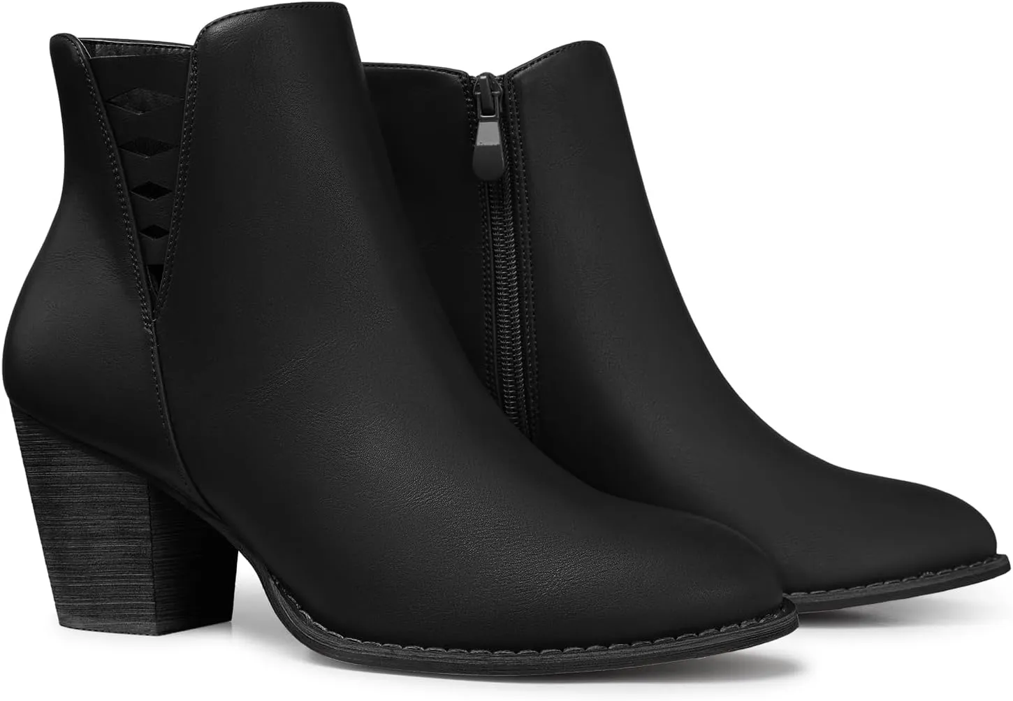 TEMOFON Ankle Boots for Women Booties: Suede Short Boot with Chunky Low Heel, Almond Toe Comfortable Dressy Shoes Side Zipper 2024 Trendy Fall