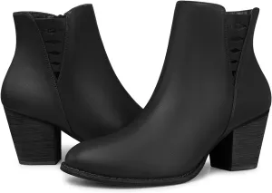 TEMOFON Ankle Boots for Women Booties: Suede Short Boot with Chunky Low Heel, Almond Toe Comfortable Dressy Shoes Side Zipper 2024 Trendy Fall