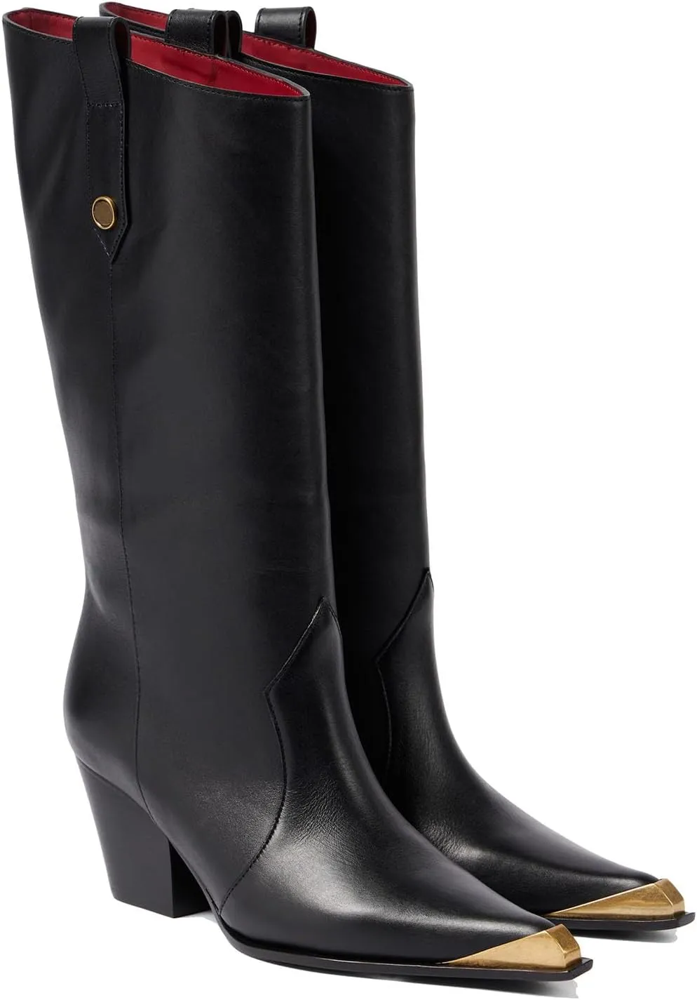THESHY Women's Western Knee High Boots Leather Cowboy Chunky Block Heel Boot Pointed Toe Pull on Fashion Dress Party Boots for Women