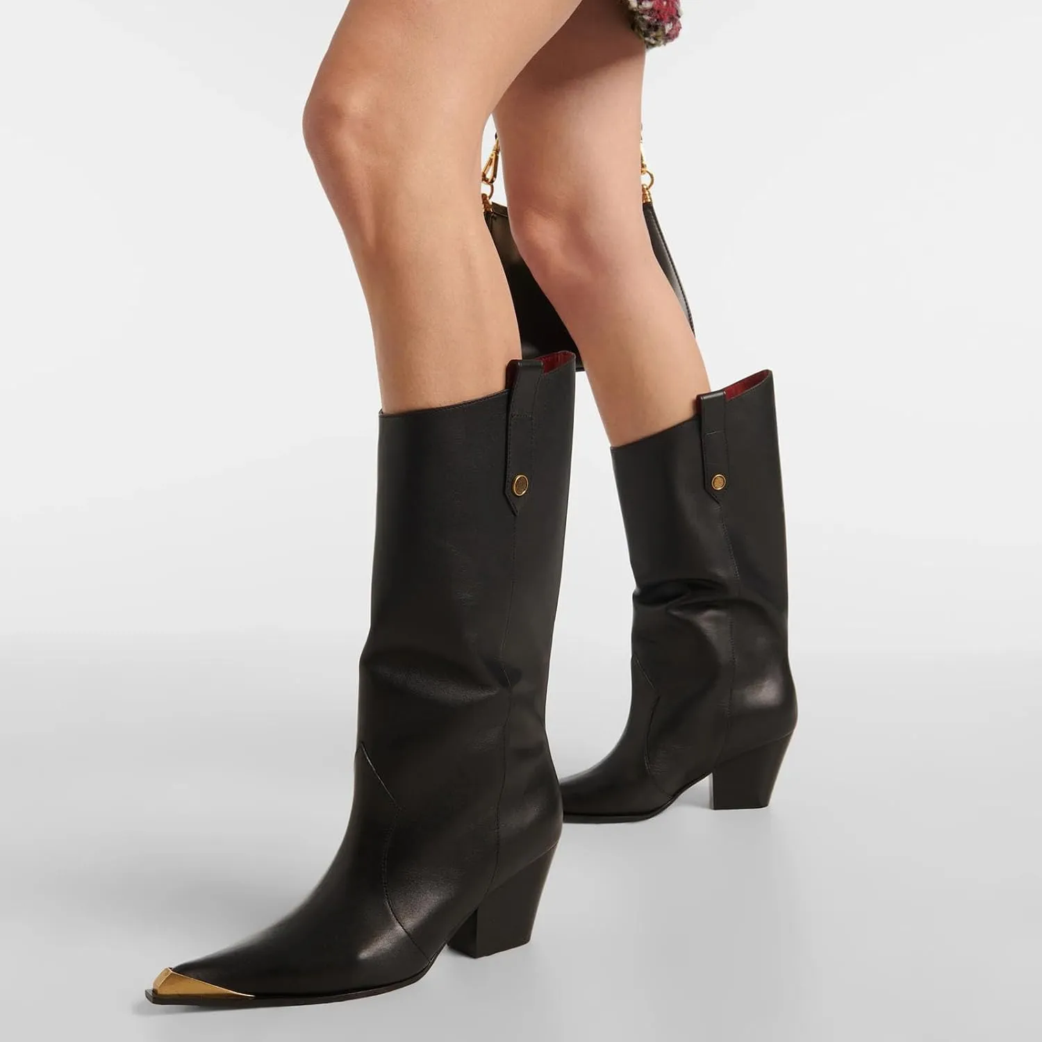 THESHY Women's Western Knee High Boots Leather Cowboy Chunky Block Heel Boot Pointed Toe Pull on Fashion Dress Party Boots for Women