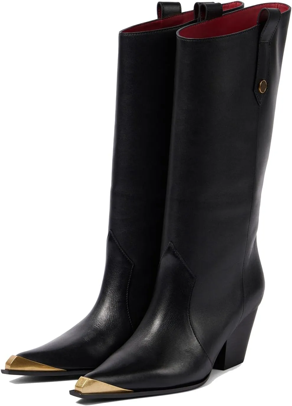 THESHY Women's Western Knee High Boots Leather Cowboy Chunky Block Heel Boot Pointed Toe Pull on Fashion Dress Party Boots for Women