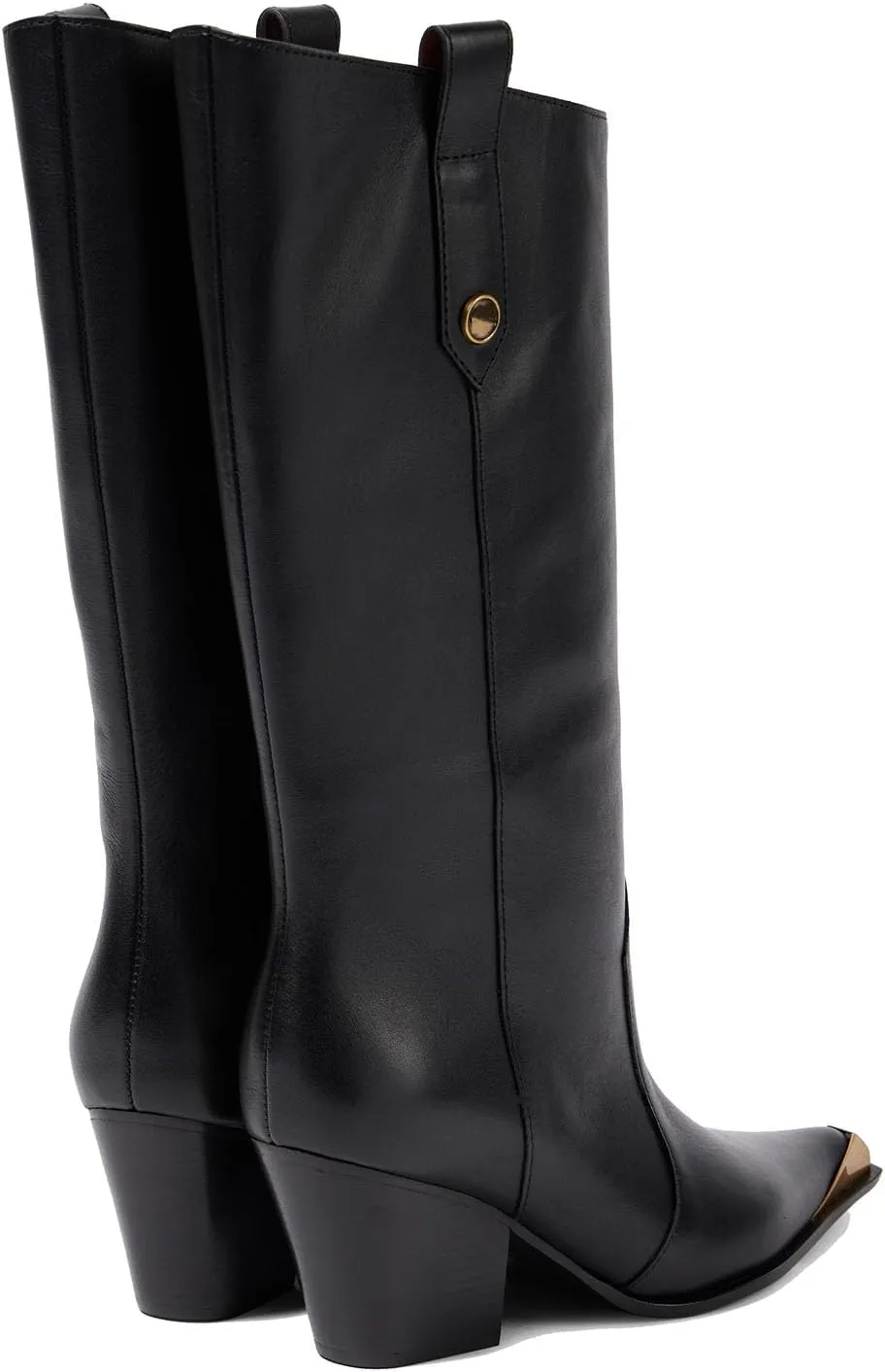 THESHY Women's Western Knee High Boots Leather Cowboy Chunky Block Heel Boot Pointed Toe Pull on Fashion Dress Party Boots for Women