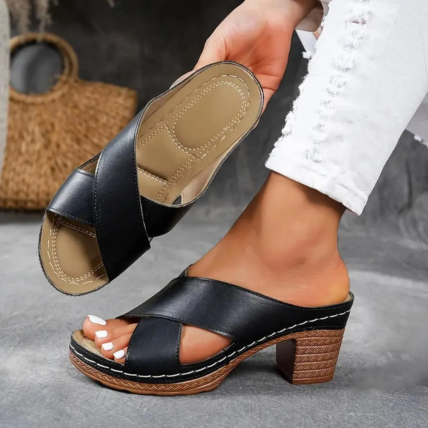 Thick Heel Strap Women's Outdoor Shoes Fashionable And Casual Fish Mouth Open Heel Sandals for Women Wide Width Size 8