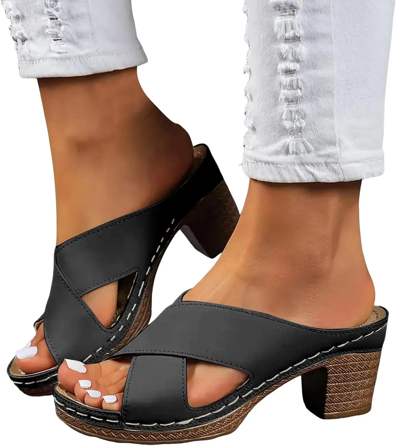 Thick Heel Strap Women's Outdoor Shoes Fashionable And Casual Fish Mouth Open Heel Sandals for Women Wide Width Size 8
