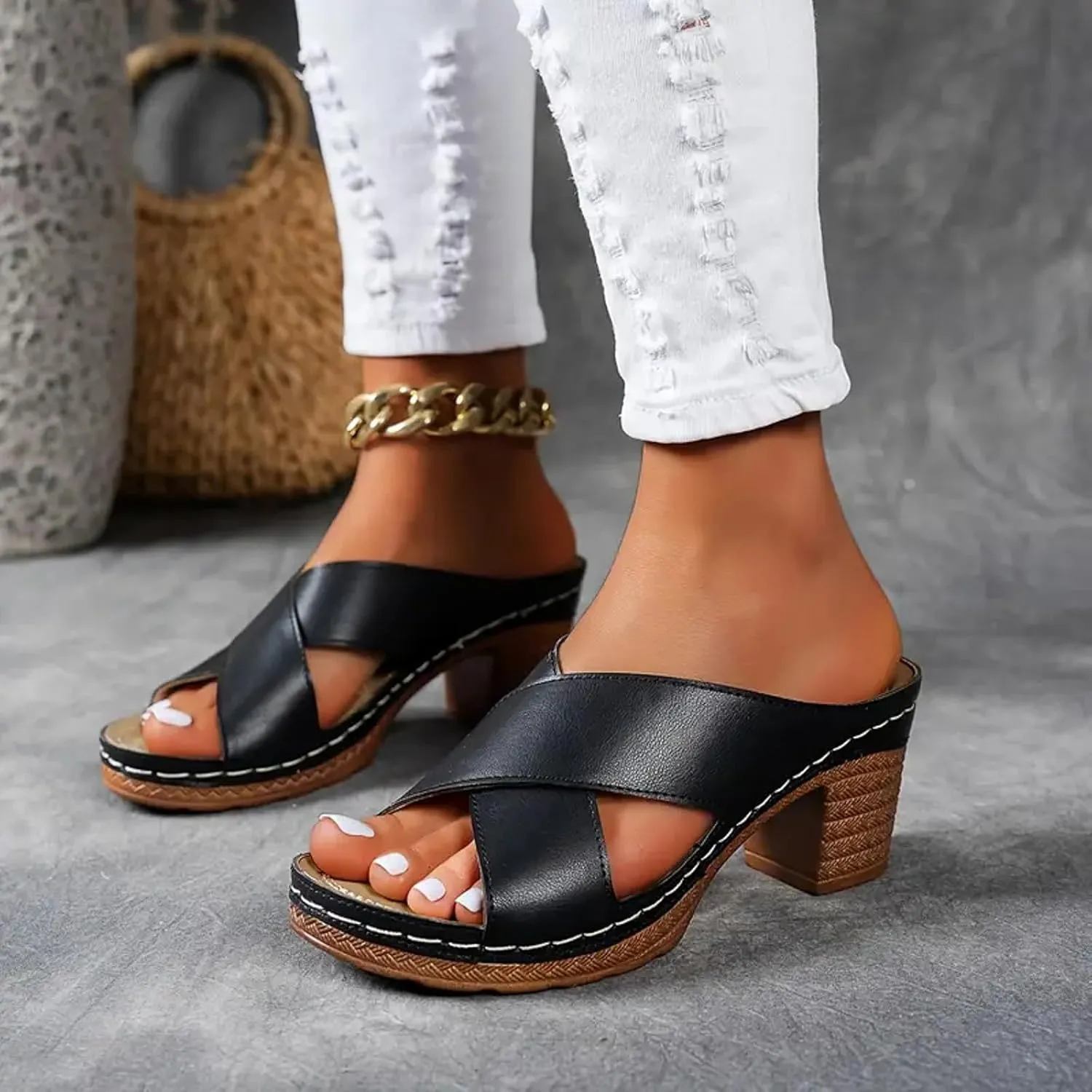 Thick Heel Strap Women's Outdoor Shoes Fashionable And Casual Fish Mouth Open Heel Sandals for Women Wide Width Size 8