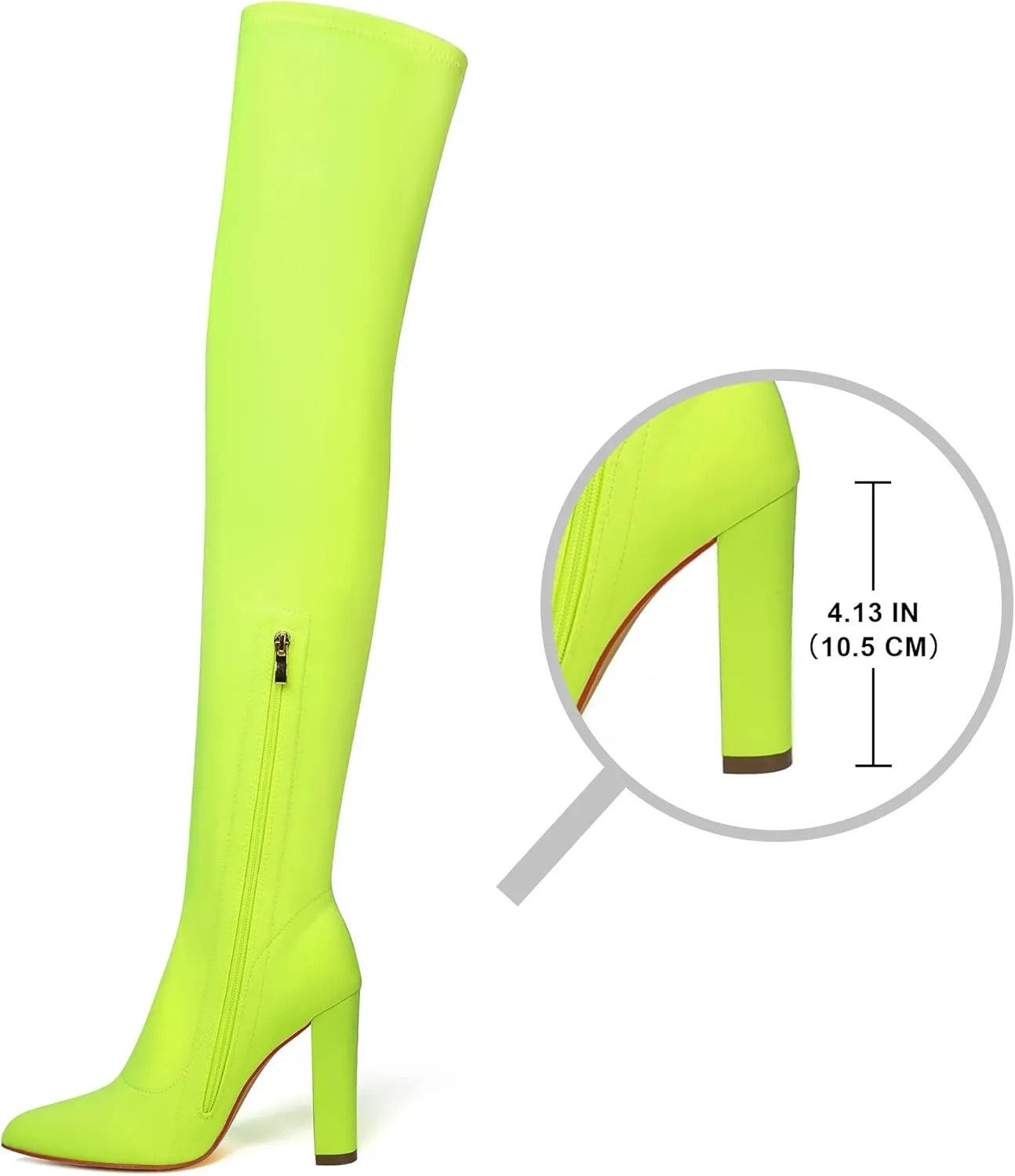 Thigh High Boots for Women Chunky High Heel Over The Knee Boots Stretch Pointed Toe GO GO Knee High Boot