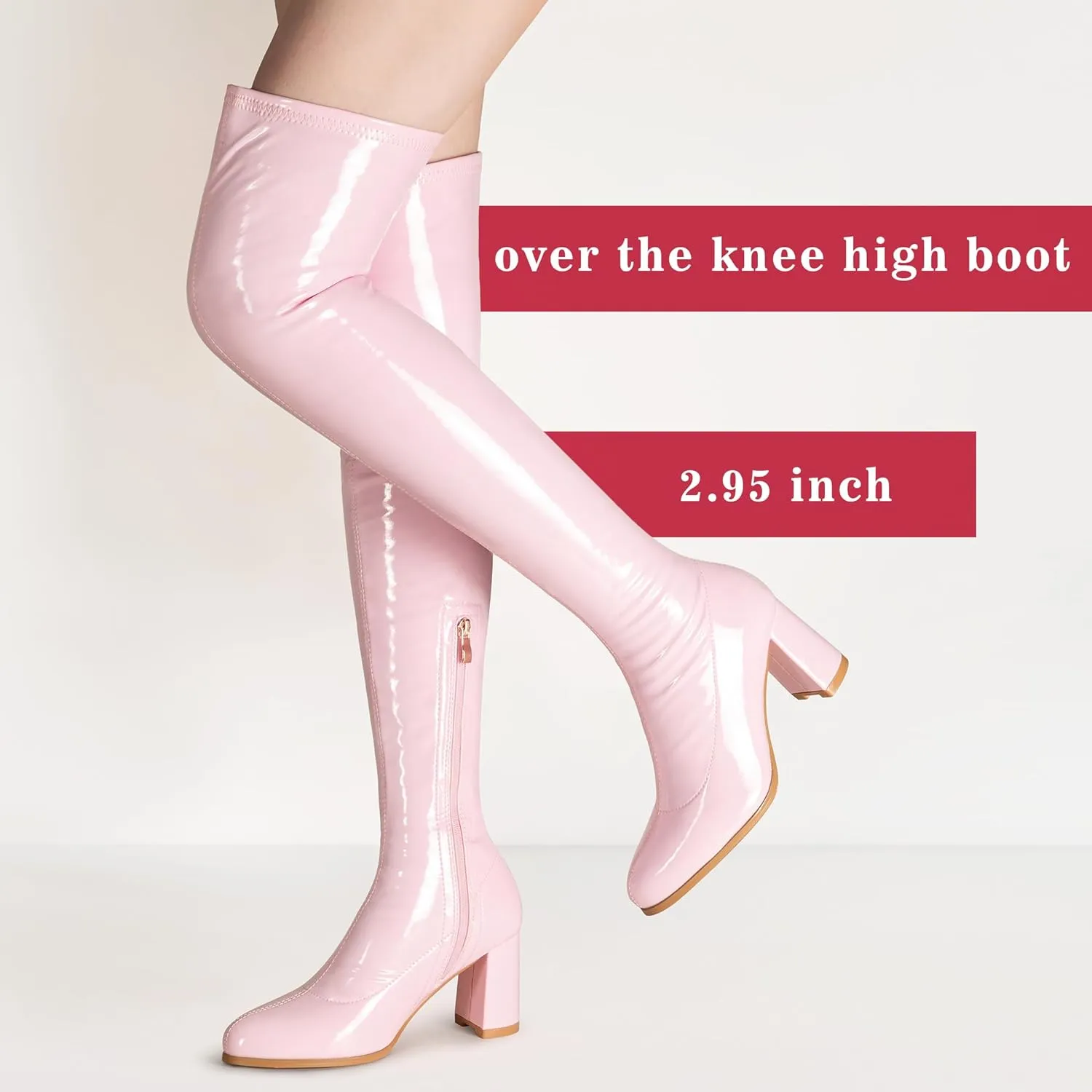 Thigh High Boots for Women Sexy Pointed Toe Over The Knee Boots Cosplay Dance Party Patent Leather Chunky Heels GOGO Knee High Boots