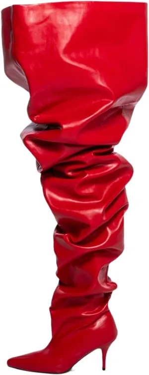 Thigh High Boots for Women Wide Calf Stiletto High Heel Over the Knee Pointed Toe Slouchy Stylish Pull On Long Boots