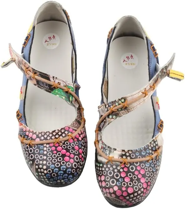 TMA EYES Stylish Color-Block Flat Sandals with Random Prints and Buckle