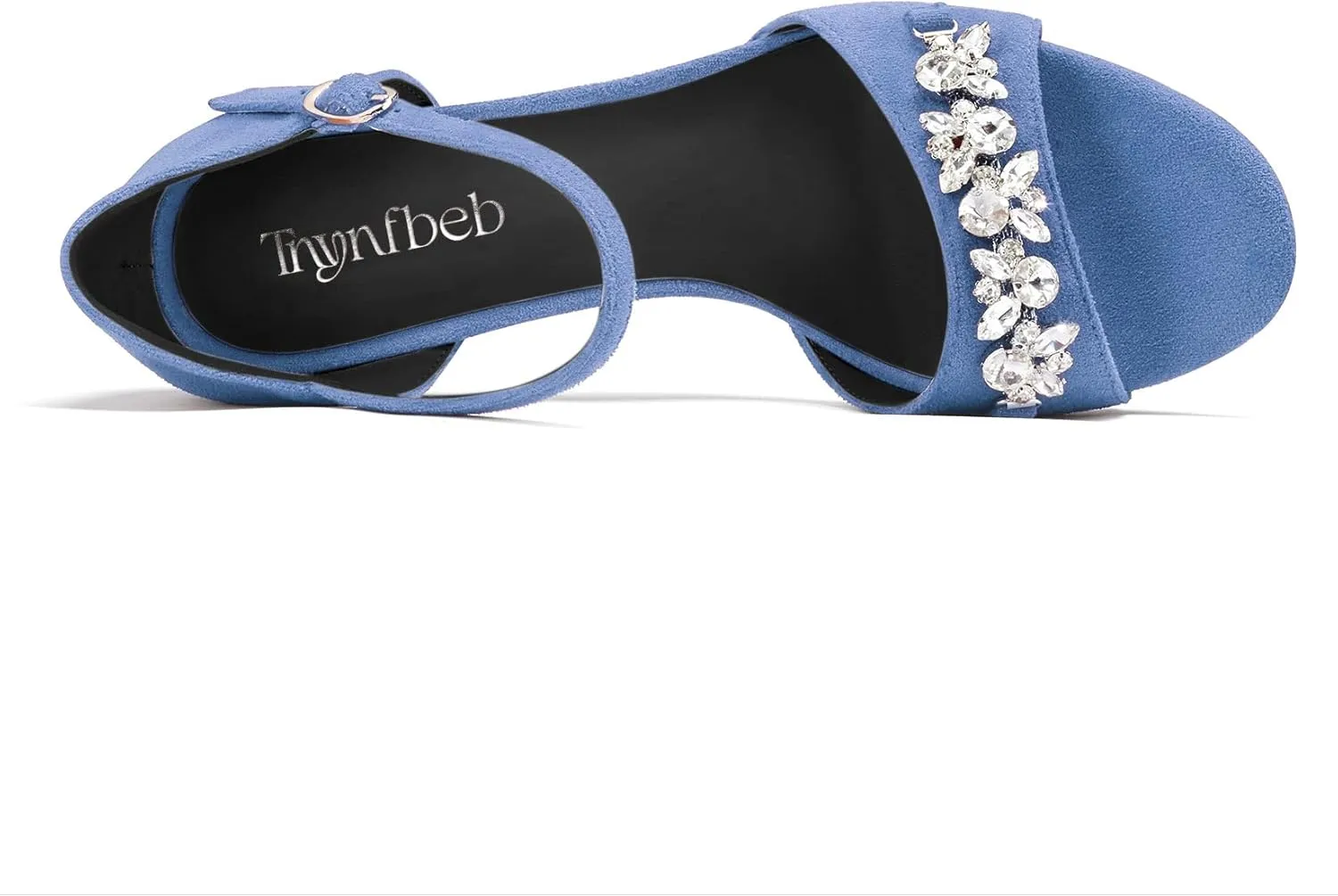 TNYNFBEB Women Chunky Block Mid Heel Peep Open Toe Sandals Ankle Strap Buckle Rhinestone Crystal Party Cute 3.3 Inches Heels