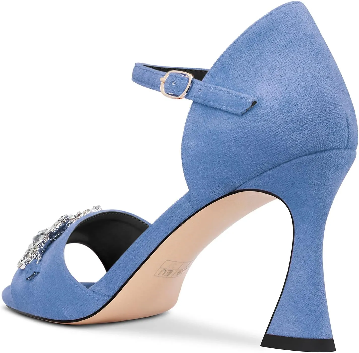 TNYNFBEB Women Chunky Block Mid Heel Peep Open Toe Sandals Ankle Strap Buckle Rhinestone Crystal Party Cute 3.3 Inches Heels