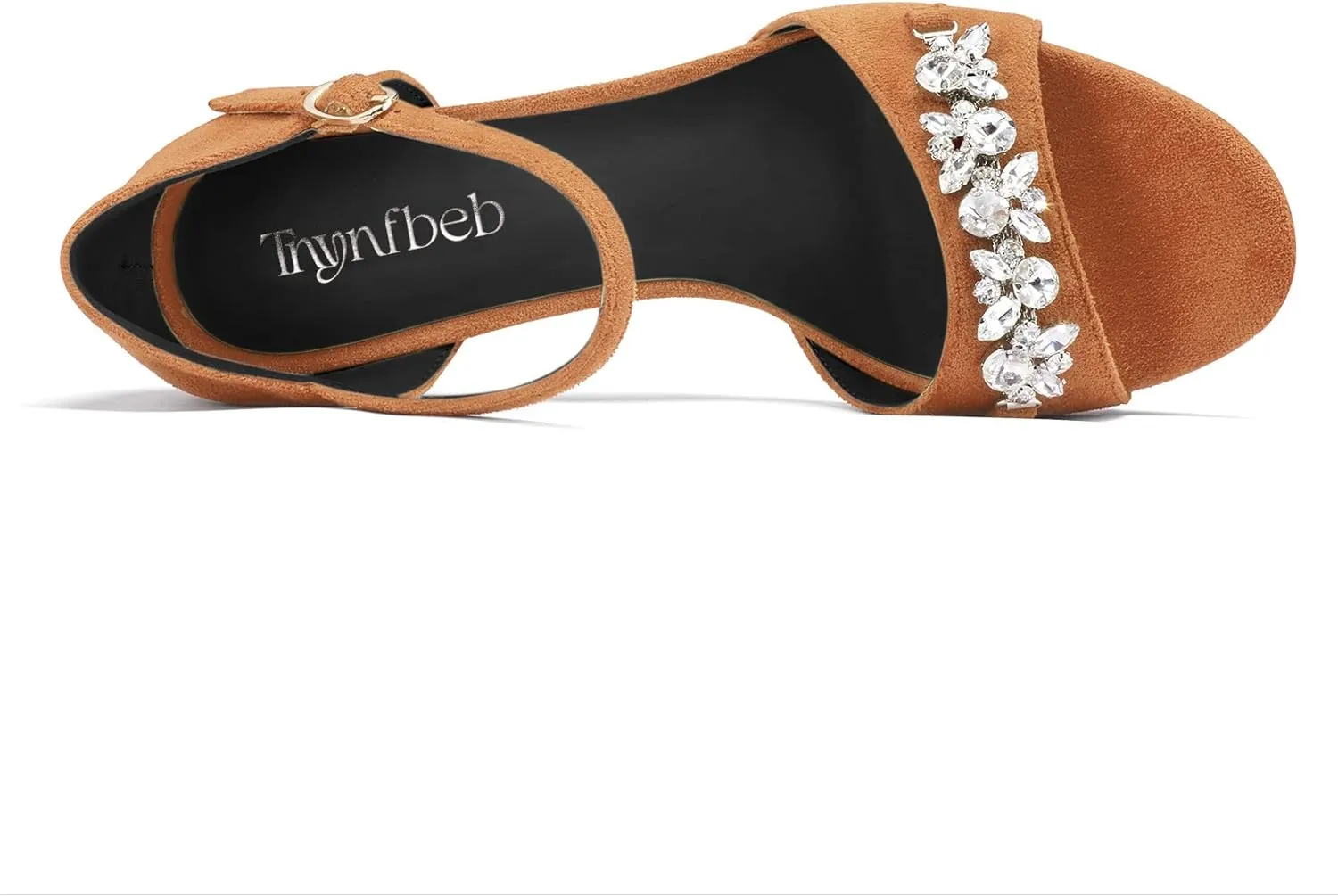 TNYNFBEB Women Chunky Block Mid Heel Peep Open Toe Sandals Ankle Strap Buckle Rhinestone Crystal Party Cute 3.3 Inches Heels